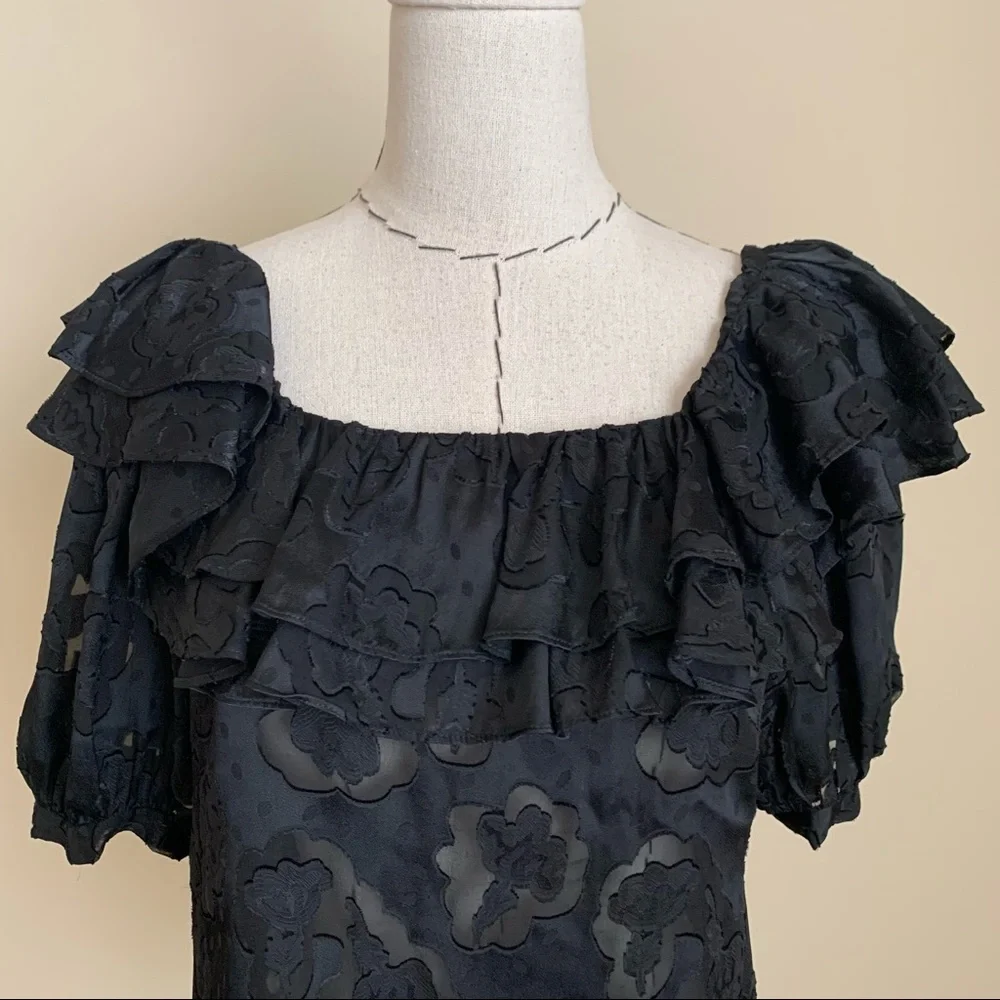 Rebecca Taylor Satin Jacquard Ruffle Top Blouse sz 0 XS - Picture 4 of 14